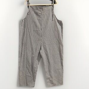 2XL Black White Pinstripe Tie Strap Overall Jumpsuit Wide Leg Pockets